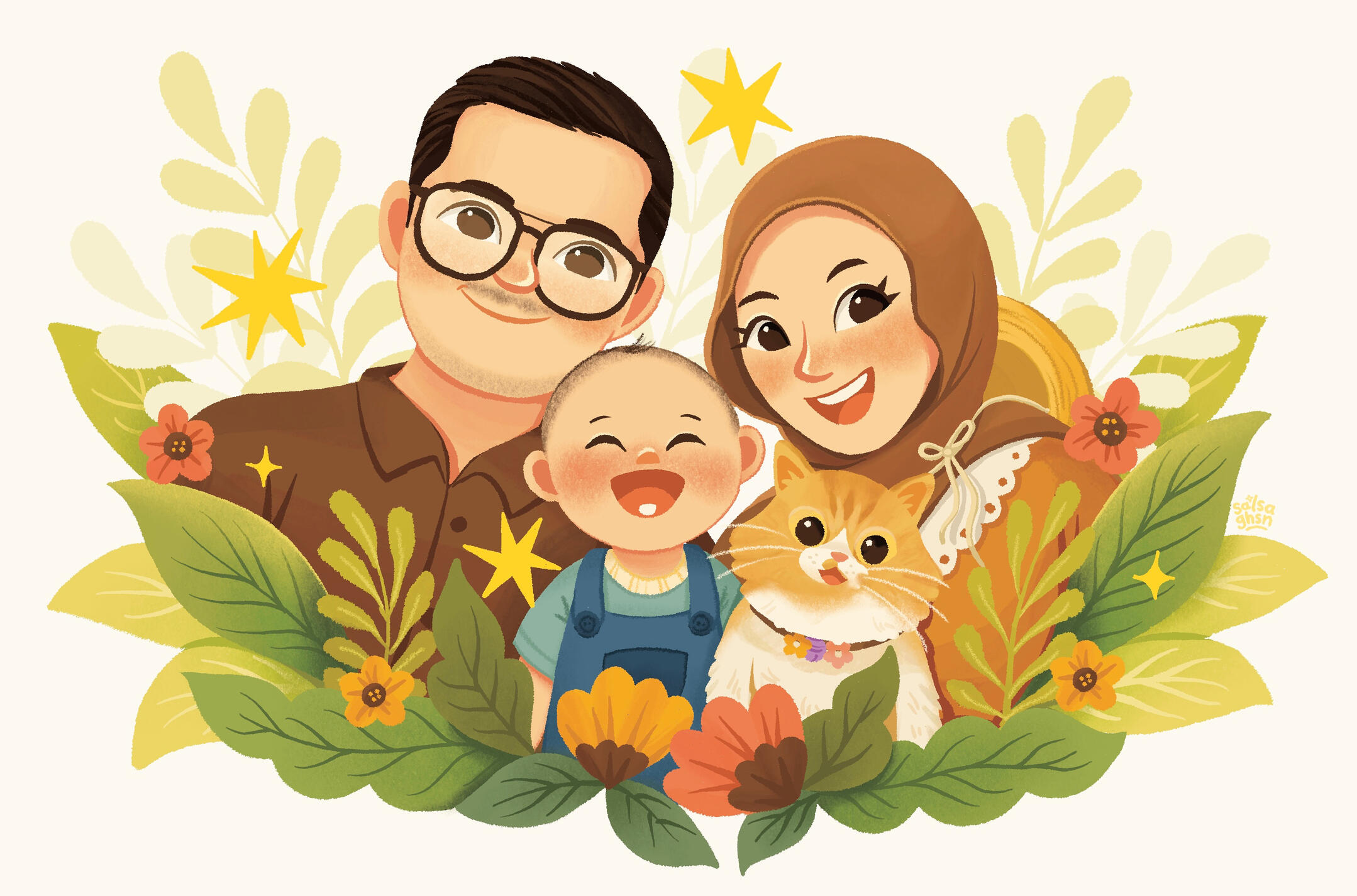 Family + Pet + Simple Background